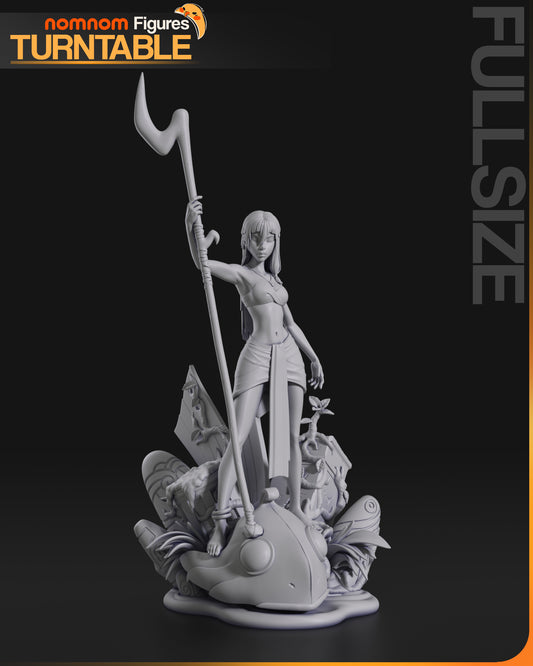 Kida Atlantis 1:10 scale collectible figure front view featuring standing warrior pose, staff weapon, flowing cloth elements, barefoot stance, and stylized ruin base