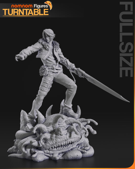 Squall Leonhart 1:10 scale figure front view gunblade battle stance monster base