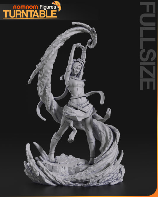 Rikku Final Fantasy X figure front view arms raised dynamic stance layered adventurer outfit energy effects 1:8 scale