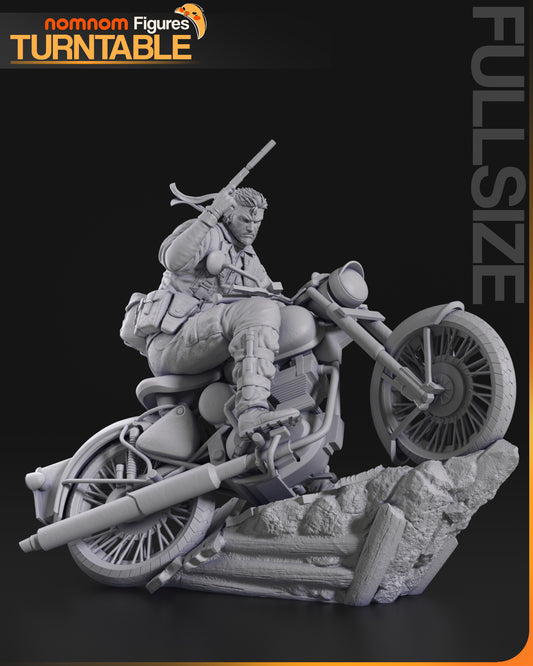 Naked Snake side view on rocky diorama base with full motorcycle detail.