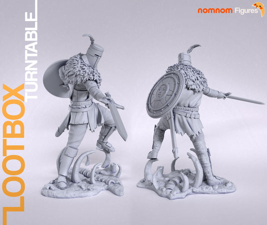 Solaire of Astora Dark Souls 1-10 scale front and rear pose with sword raised and shield on back chainmail armor