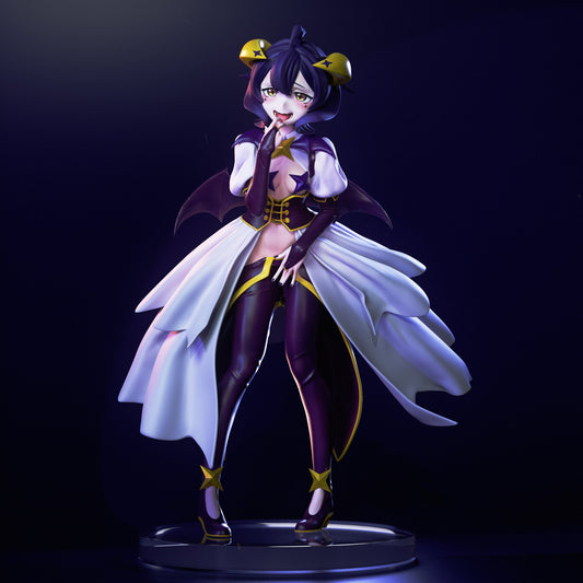 Front view of Hiiragi Utena with revealing outfit, bat wings, thigh-highs, and seductive expression.