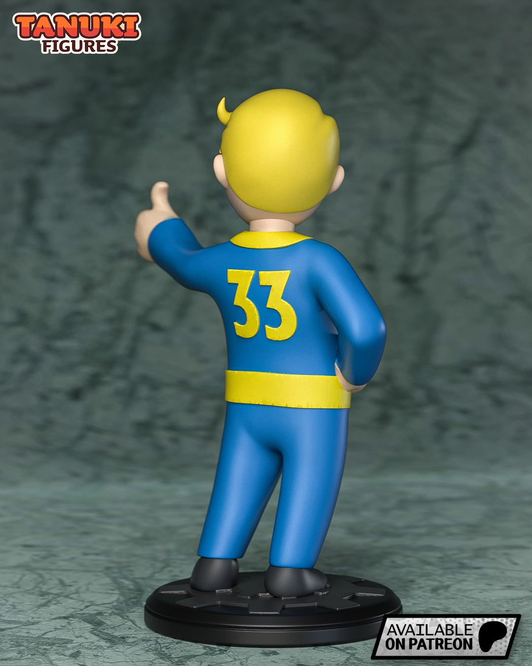 Vault Boy figurine back view showing number 33 on jumpsuit with hand on hip