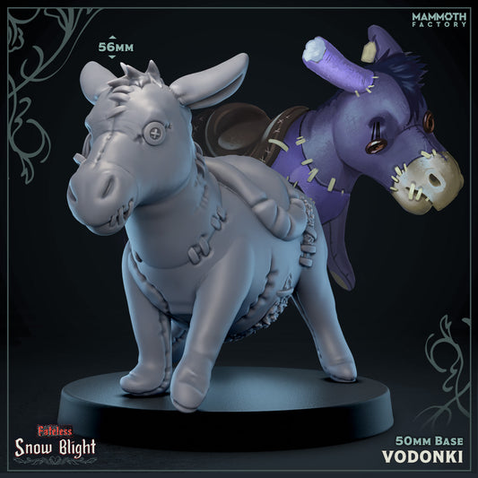 A stitched patchwork donkey figure with button eyes and a playful design, ideal as a whimsical companion or prop in dark fantasy TTRPGs like Dungeons & Dragons.