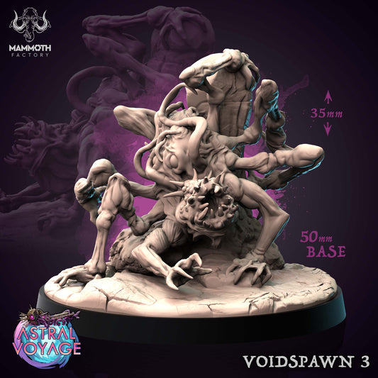 Voidspawn 3 – Aberration miniature with writhing tentacles and humanoid appendages, gaping central maw, and muscular limbs, posed on a rocky 50mm base.