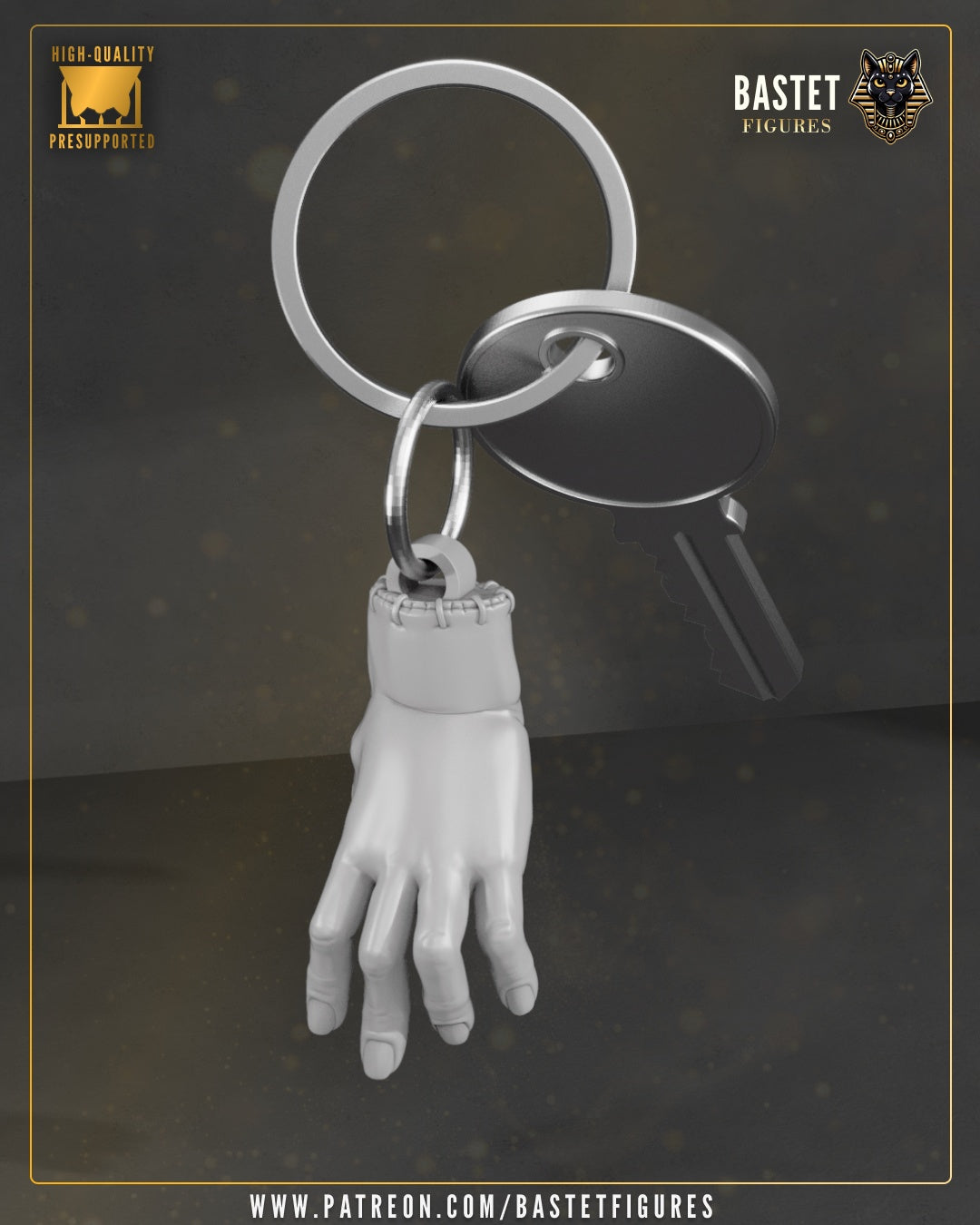 Thing keychain accessory shaped like a severed hand attached to a metal keyring.