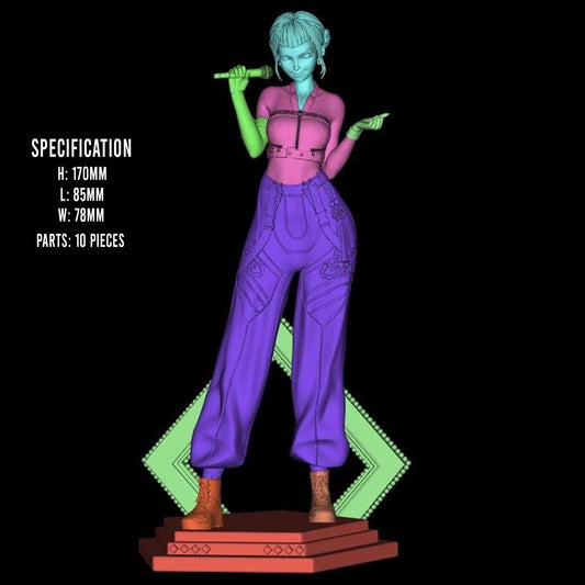 3D model breakdown of Zoey showing color-separated parts and scale specifications for the 1:10 collectible figure.