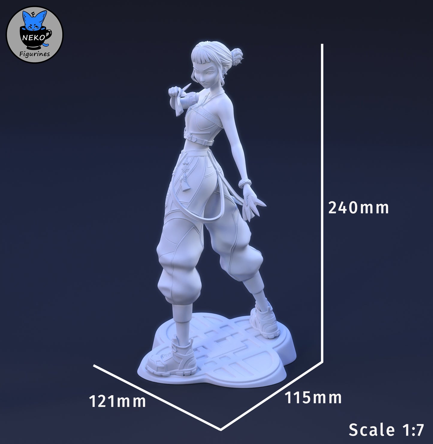 Zoey K-Pop Demon Hunters figurine with measurements 240mm height and base dimensions