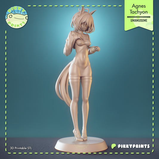 Agnes Tachyon Umamusume 1:7 scale resin statue front grey render featuring anime horse girl pose and flowing tail