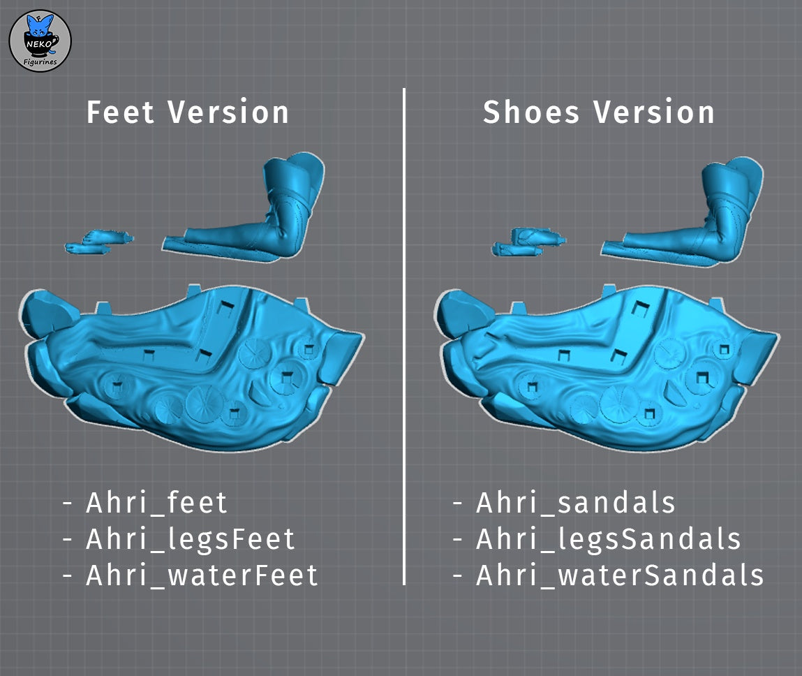 Ahri League of Legends resin statue alternate feet version and sandals version assembly options render