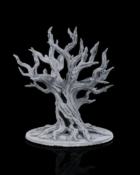 Dead ancient tree terrain with gnarled branches and tangled roots for haunted forest encounters