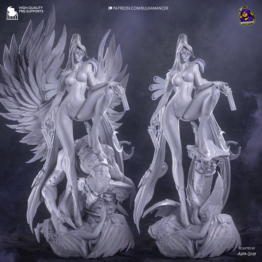 Bayonetta 1:8 resin statue unpainted assembly render sculpt display large and small base variants wing detail angel diorama base