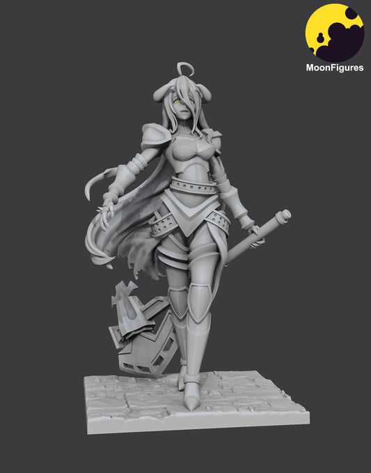 Albedo Overlord 1:10 scale collectible figure grayscale front render wielding halberd