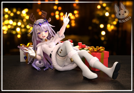 Koseki Bijou XMAS Biboo 1:7 scale collectible figure reclining pose holiday outfit reindeer antlers peace sign gesture wrapped gift boxes festive display