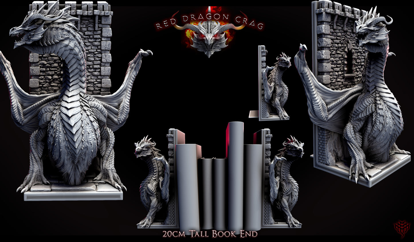 Red Dragon Book Ends Shelf Decor