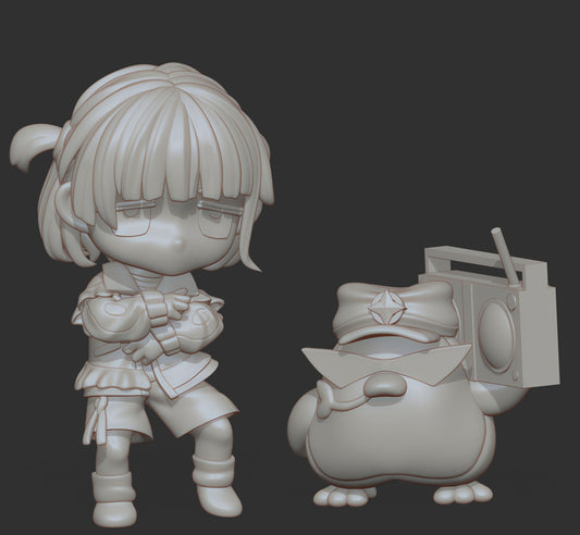vtuber chibi sculpt grey model anime character oversized head crossed arms companion creature boombox resin print