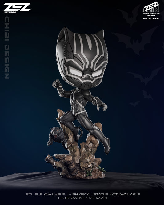 Chibi Black Panther collectible front view showing panther mask muscular suit and forward attack pose