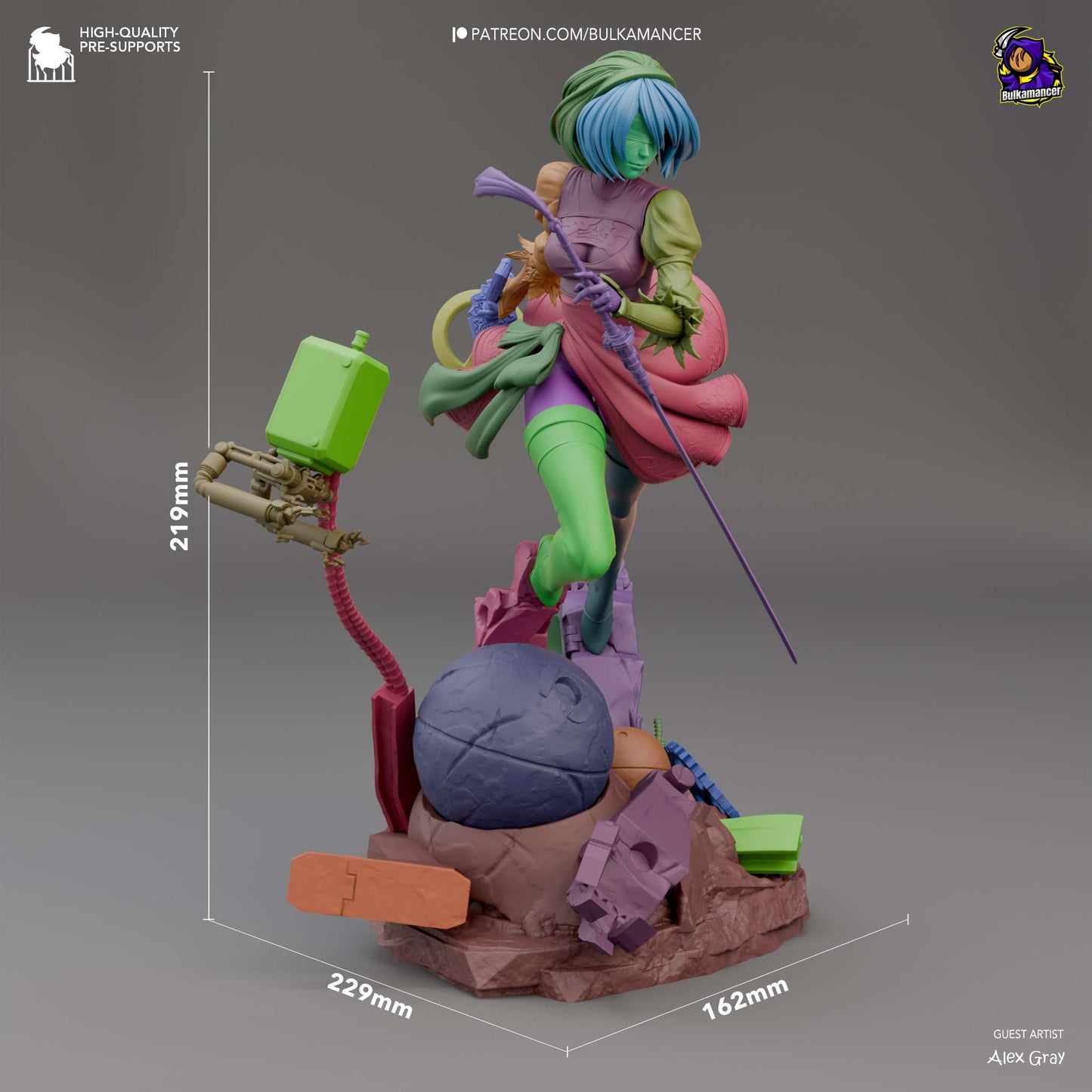 Measurement image of YoRHa No.2 Type B figurine displaying dimensions of the completed piece.