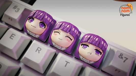 Fern Frieren Beyond Journey’s End artisan keycaps close-up showing neutral, smiling, and unimpressed expressions