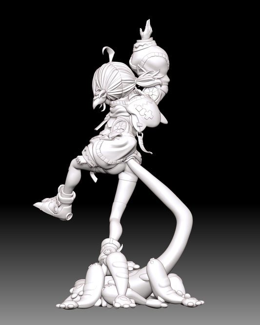 Gigi Murin VTuber 1:9 scale resin statue back clay render showing tail oversized hoodie creature base and sneaker details