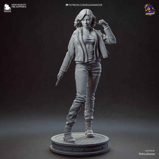 Grace Ashcroft Resident Evil 1:8 resin statue unpainted assembly render sculpt display front view action pose with sewer base