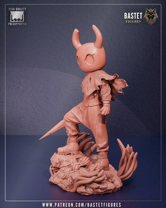 Hollow Knight 1:8 scale statue side angle highlighting nail weapon, layered clothing, and sculpted base textures