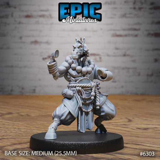 horsefolk monk resin tabletop miniature anthropomorphic horse martial artist in low defensive stance with wrapped forearms