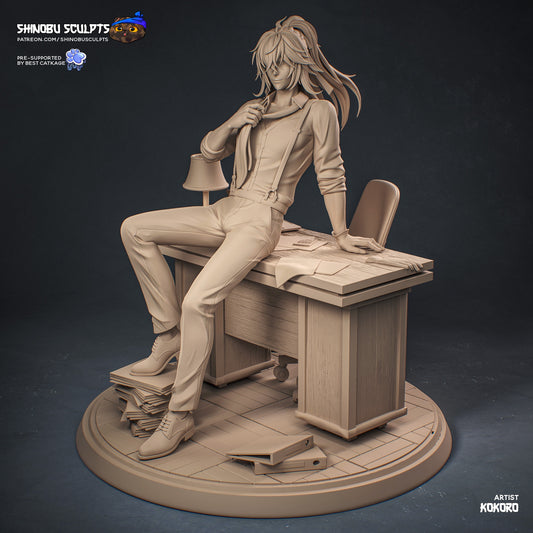Jing Yuan Honkai Star Rail anime figure sitting desk pose loose tie resin statue front view