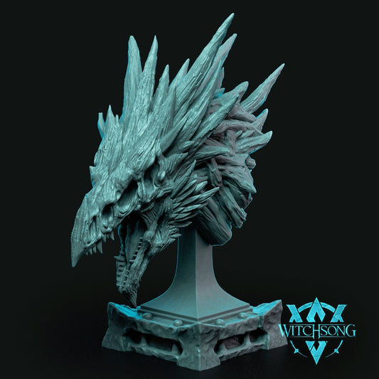 Keeper of the Swamp swamp dragon bust resin display model featuring a skeletal dragon skull jagged swamp scales open maw and monstrous fantasy creature styling for Dungeons and Dragons collectors