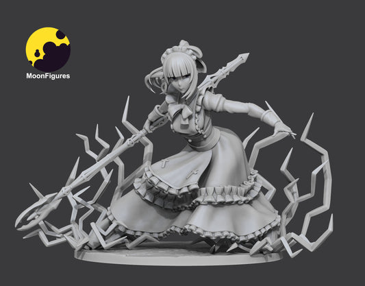 anime maid warrior grey model sculpt lightning effects spear detailed resin figure
