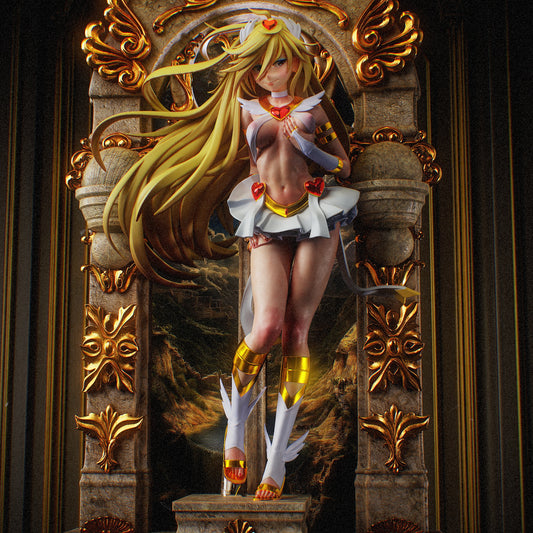 Panty Panty and Stocking with Garterbelt 1:8 scale figure in SFW mode with white skirt and heart-shaped details, posed within a baroque-inspired shrine.