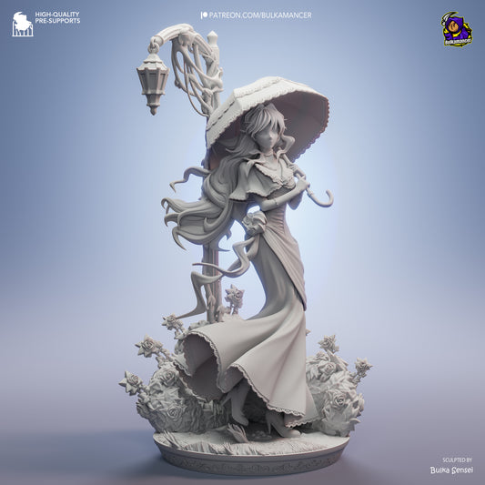 penelope eckhart statue grey model front view dress parasol roses base sculpt detail anime figure