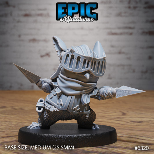 penguin knight resin miniature beastfolk fighter dual daggers attack stance armored avian warrior dungeons and dragons tabletop character