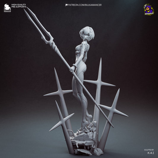 rei ayanami statue grey model front view spear longinus anime figure sculpt detail evangelion
