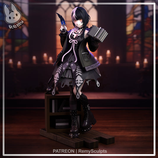 shiori novella vtuber 1:7 scale figure front pose gothic dress holding book feather anime collectible