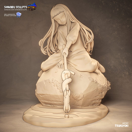 Richeh Witch Hat Atelier rear view fantasy anime collectible figure seated on rock