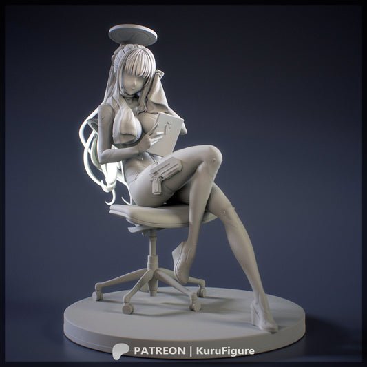 anime grey model sculpt seated chair pose tablet detail resin figure