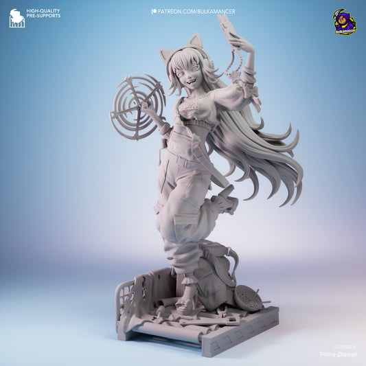 safie industrial catgirl statue grey model front view anime figure sculpt detail overalls headphones industrial base