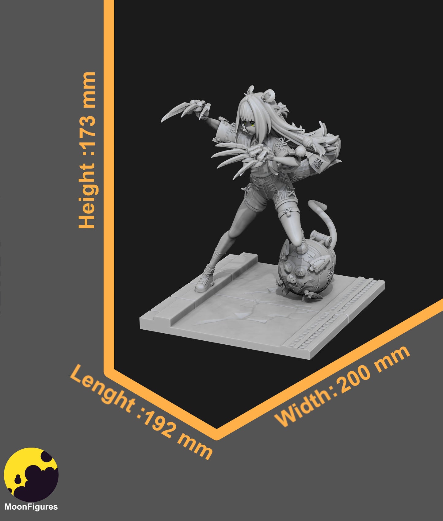 Ju Fufu Zenless Zone Zero 1:8 scale figurine grayscale render with size dimensions height width length