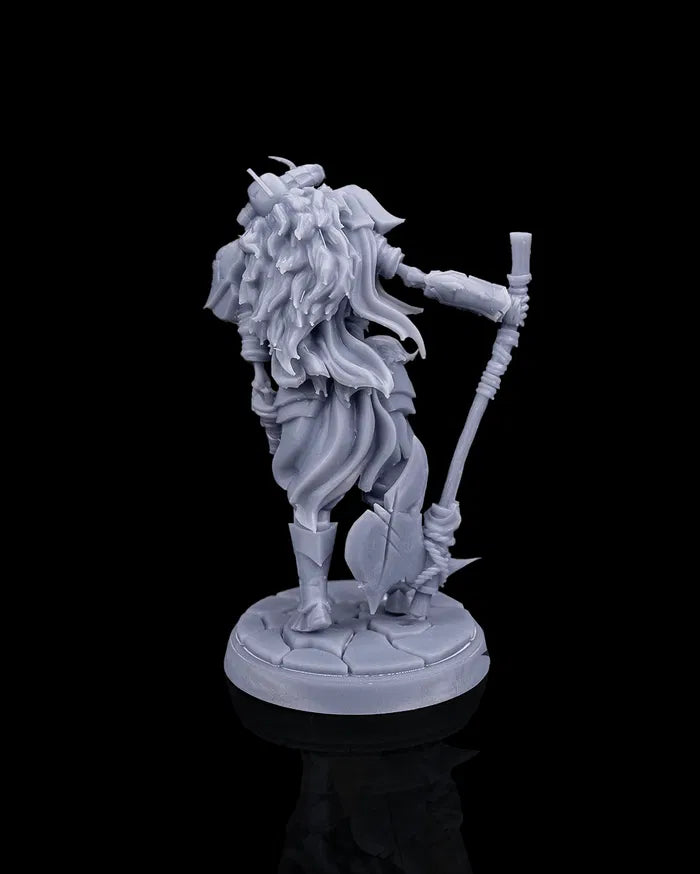 Skeletal berserker miniature rear view from Beldrad's Bag of Beasts showing layered armor, flowing tattered cloth, powerful build, and grounded combat posture, undead melee brute for tabletop roleplaying games