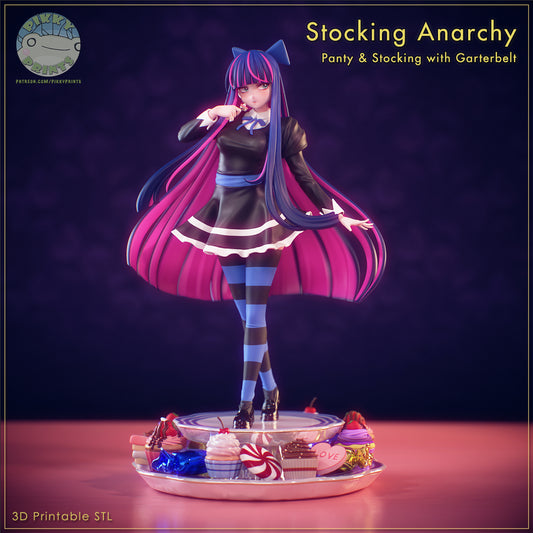 Stocking Panty and Stocking with Garterbelt figure front view showing standing pose striped stockings and dessert base