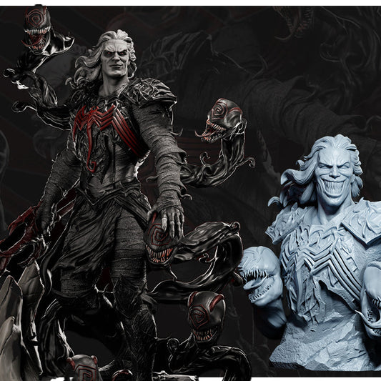 Knull collectible figure in dark armor, standing with symbiote tendrils and the Necrosword.