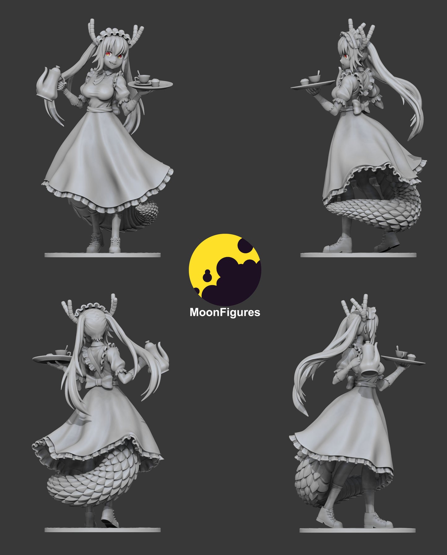 Tohru Miss Kobayashi’s Dragon Maid 1:10 scale collectible figure grayscale turnaround collage views