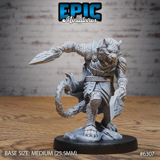 were tiger resin miniature dungeons and dragons lycanthrope warrior holding dual blades in combat stance fantasy monster