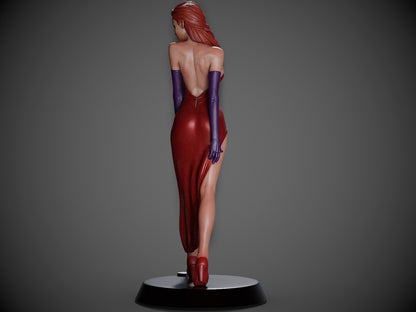 Backside of Jessica Rabbit figure, displaying her long gown, heels, and base platform.