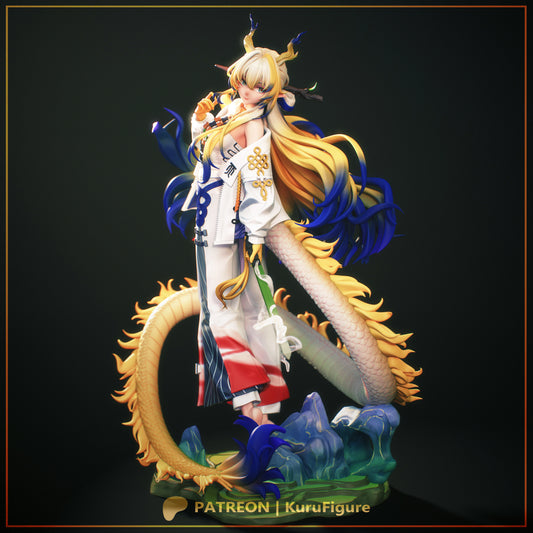 Shu Arknights 1:7 scale anime figure three quarter view detailed outfit horns and serpentine tail