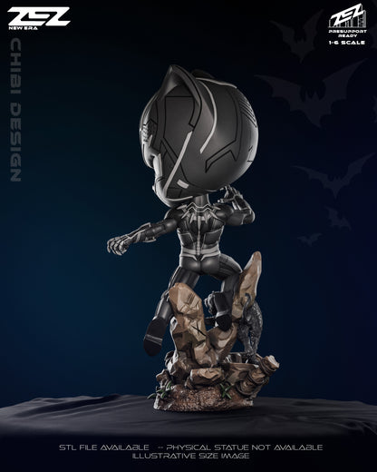 Chibi Black Panther collectible rear view showing back suit details cape-less silhouette and base terrain