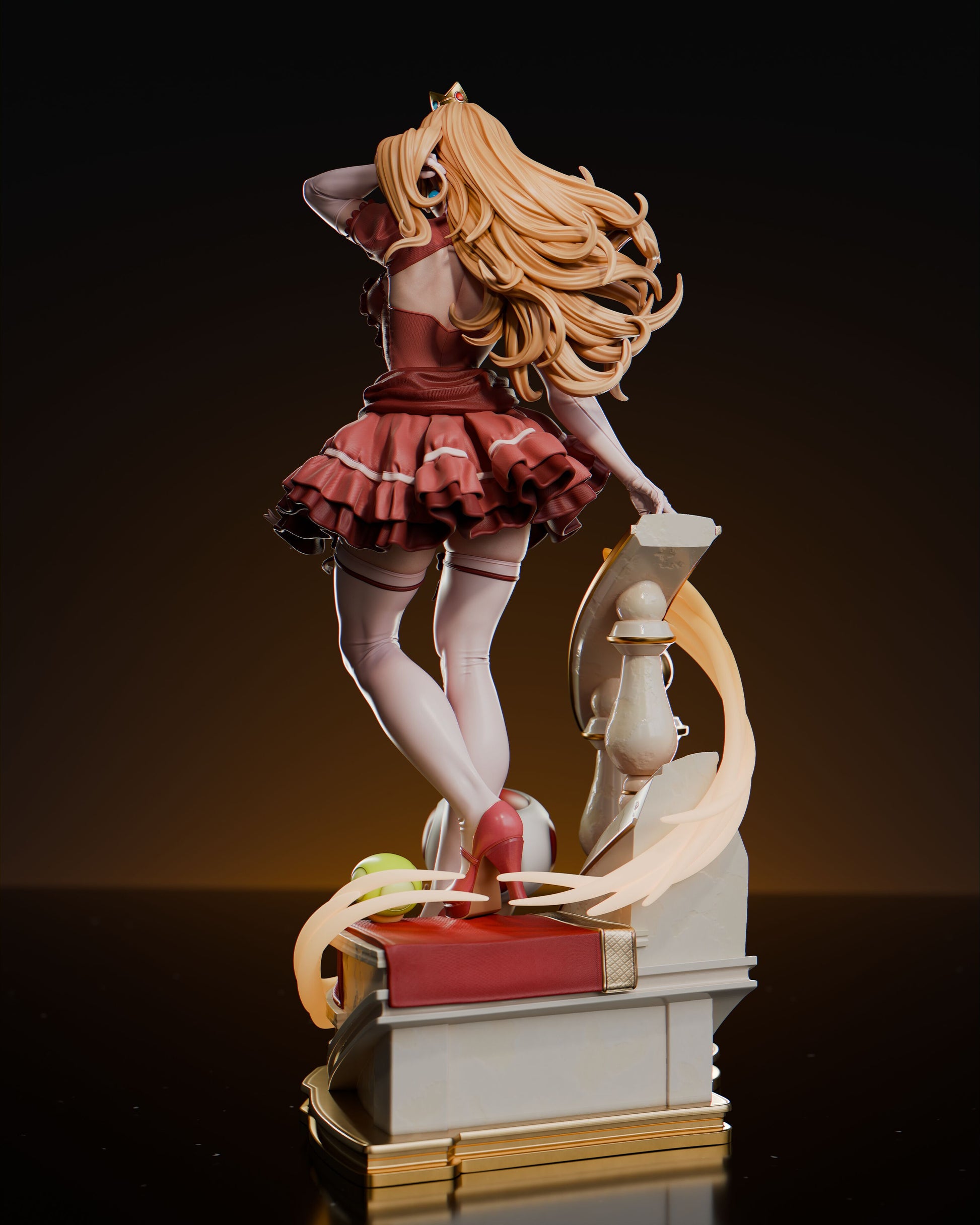 Princess Peach Super Mario 1:6 scale figure rear view dress variant layered skirt hair movement collectible