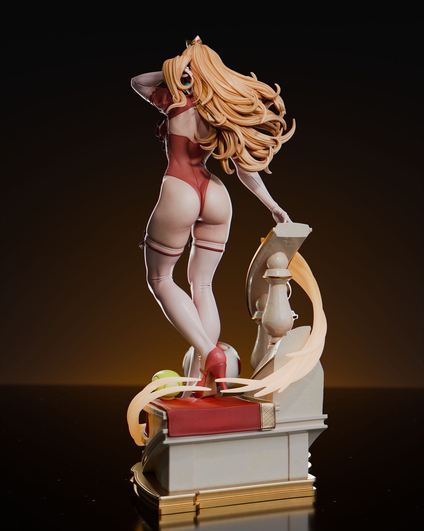 Princess Peach Super Mario 1:6 scale figure rear view bodysuit variant long hair sculpt video game statue