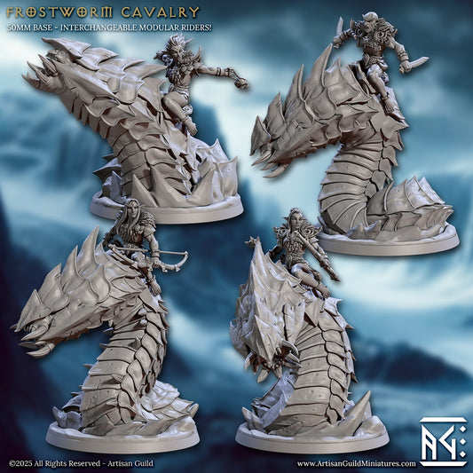 Frostworm Cavalry set with modular interchangeable riders mounted on massive frostworms for Dungeons & Dragons